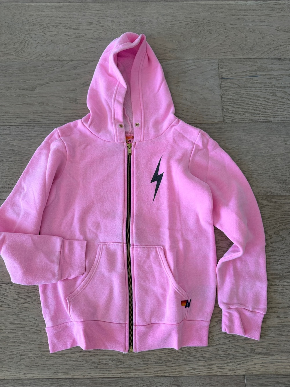 Aviator Nation Pink Zip Hoodie with Black Lightning Bolt